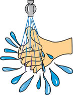 graphic of hand washing under a faucet